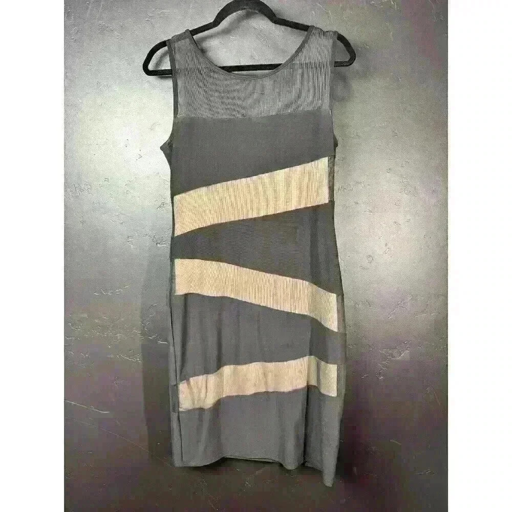 MICHAEL KORS Womens Black Nude Mesh Panels Lined Sleeveless Dress Size Medium